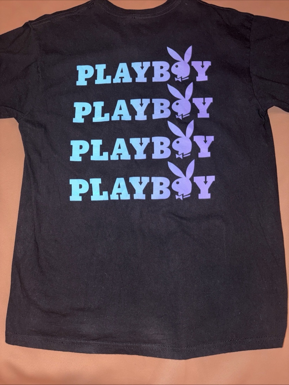Playboy Black Short Sleeve tee shirt rainbow Bunny Logo large unisex Cotton